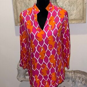 Escapada pink white orange sea‎ horse tunic top Sz M